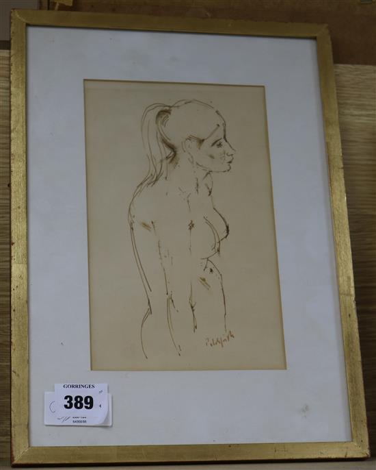 Vivian Pitchforth, pen and ink, study of a topless woman, signed, 9.5 x 6in.